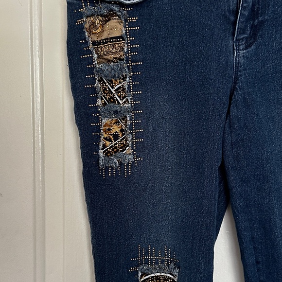 VIA RITINA JEANS SPARKLE & LEOPARD PRINT SZ.4 STRETCH - Picture 2 of 9